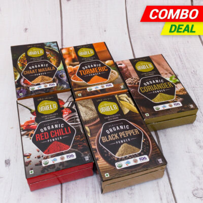 Daily Essentials Combo Pack - (Red Chilli - Powder, Turmeric - Powder, Coriander - Powder, Black Pepper - Powder, Chaat Masala - Powder)